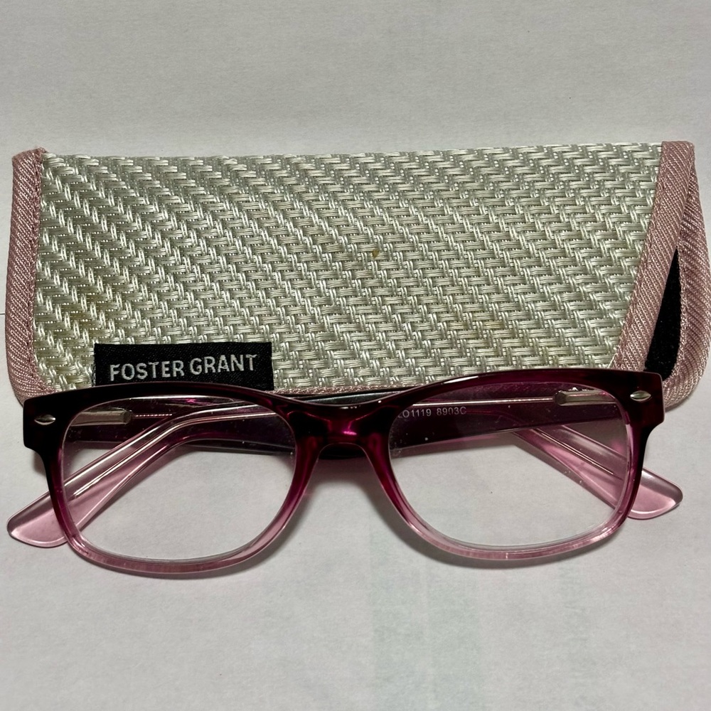 Foster Grant Burgundy Glasses with Woven Case